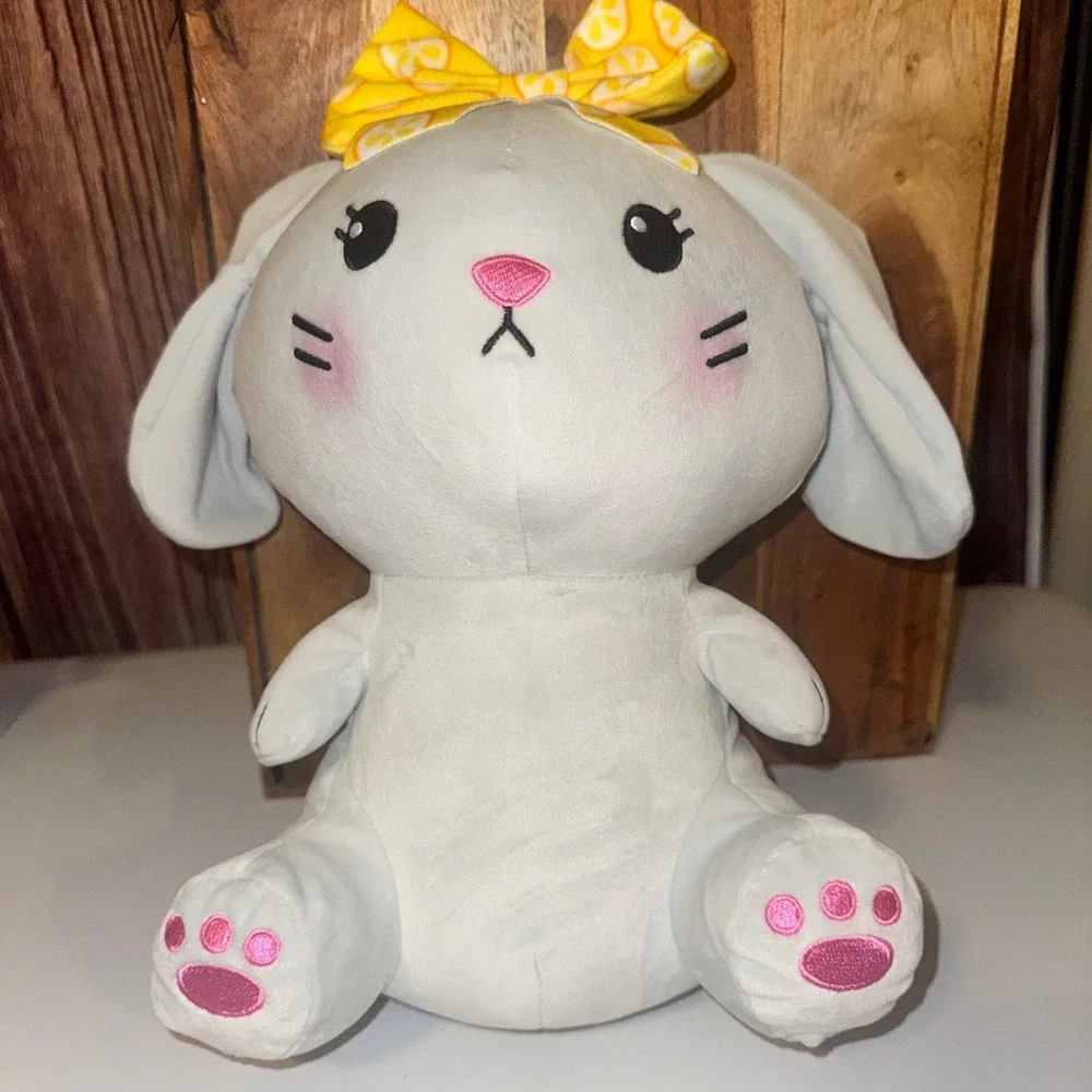 Moriah Elizabeth Gray Bunny Rabbit Plush W/ Yellow Bow Stuffed Animal 12 Inch